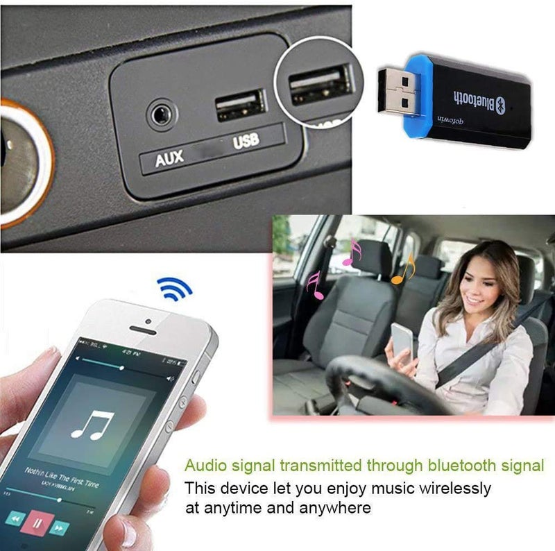 QOFOWIN محول بلوتوث USB QOFOWIN، محول صوت لاسلكي، مجموعة موسيقى للسيارة، محول بلوتوث لنظام الصوت المنزلي/السيارة، مكبرات صوت محمولة، (مدخل Aux) مع كابل 3.5 مم (يت-M1). - Image 5